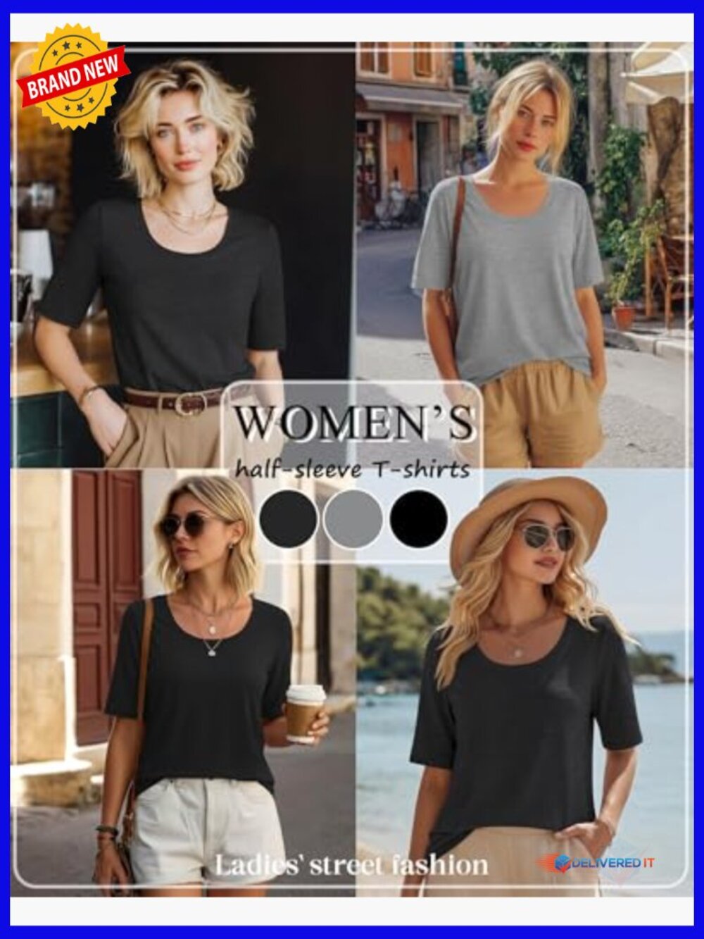 3 Pack Scoop Neck Elbow Length Half Sleeve T-Shirts for Women - Picture 2 of 7